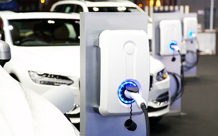 Row of electric vehicles
