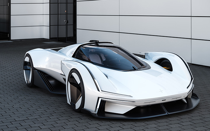 The Polestar Synergy concept car exudes a futuristic charm with its sleek and innovative design features.