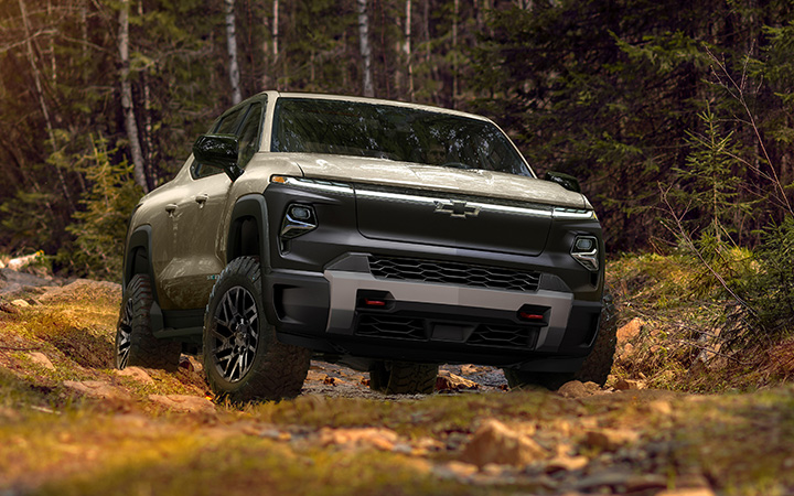 GM Silverado EV on a rocky terrain
