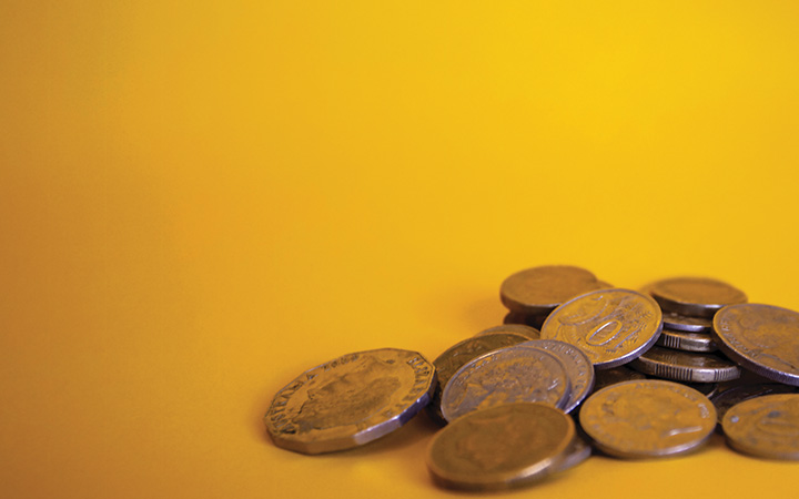 Gold coins on a table