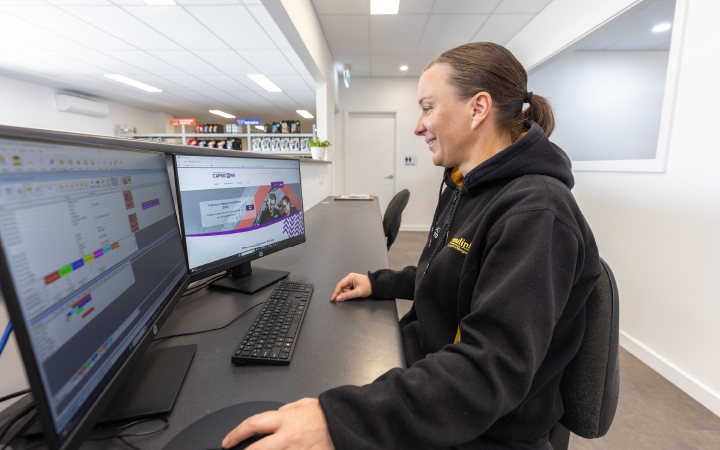 Woman working on a website page