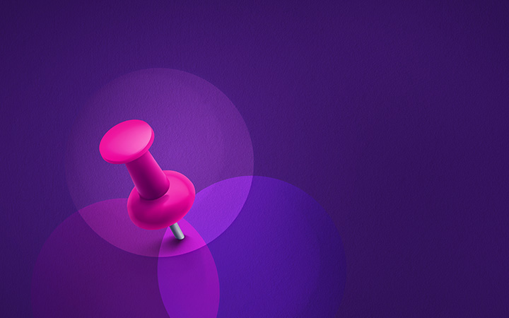 Venn diagram with three overlapping circles with a pin stick in the middle 