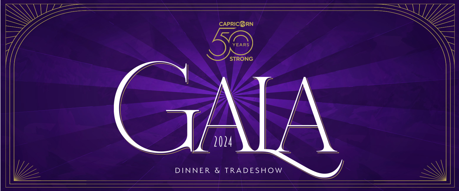 Purple background with text Gala Dinners and Tradeshow