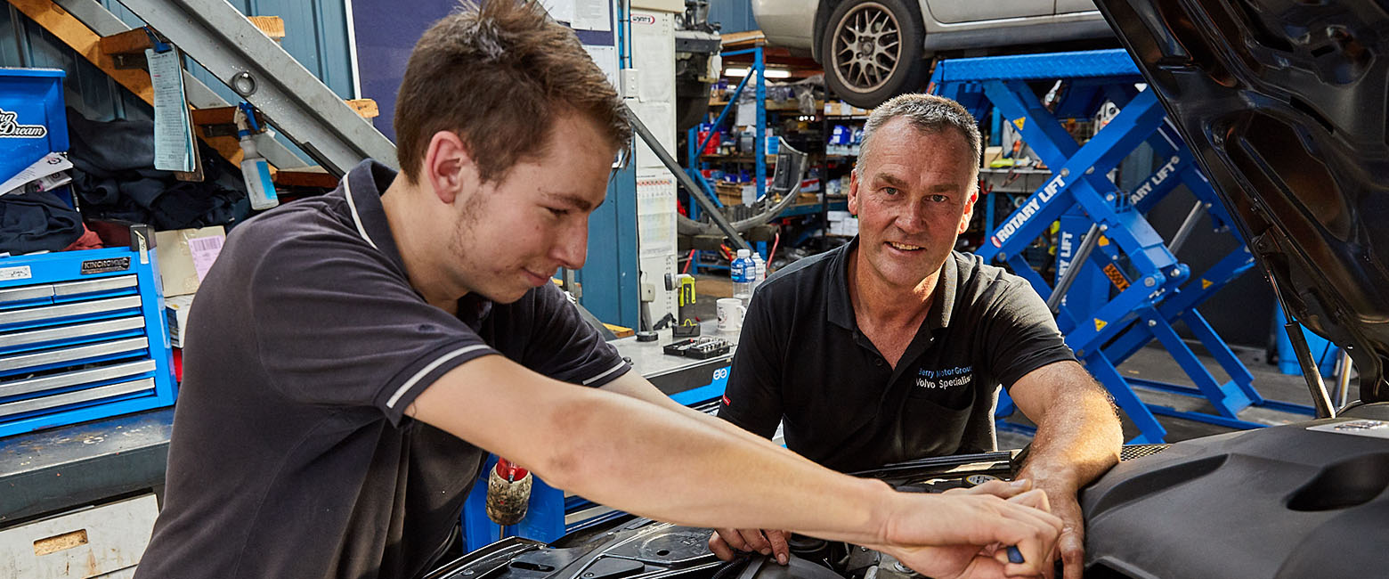 People working on car