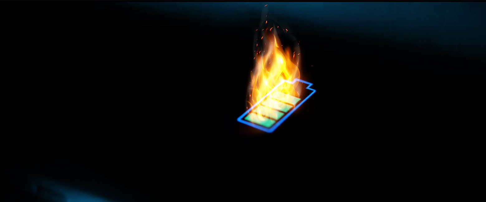 Battery icon on fire