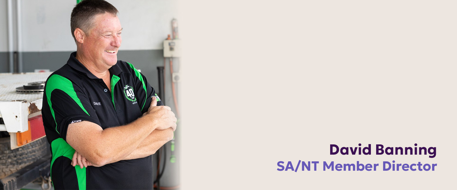 David Banning, SA/NT Member Director, smiling and standing in his workshop.