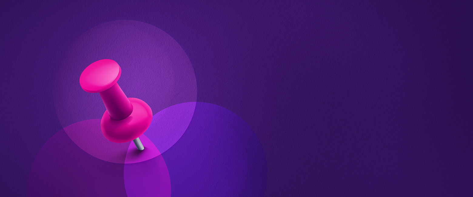 Venn diagram with three overlapping circles with a pin stick in the middle 