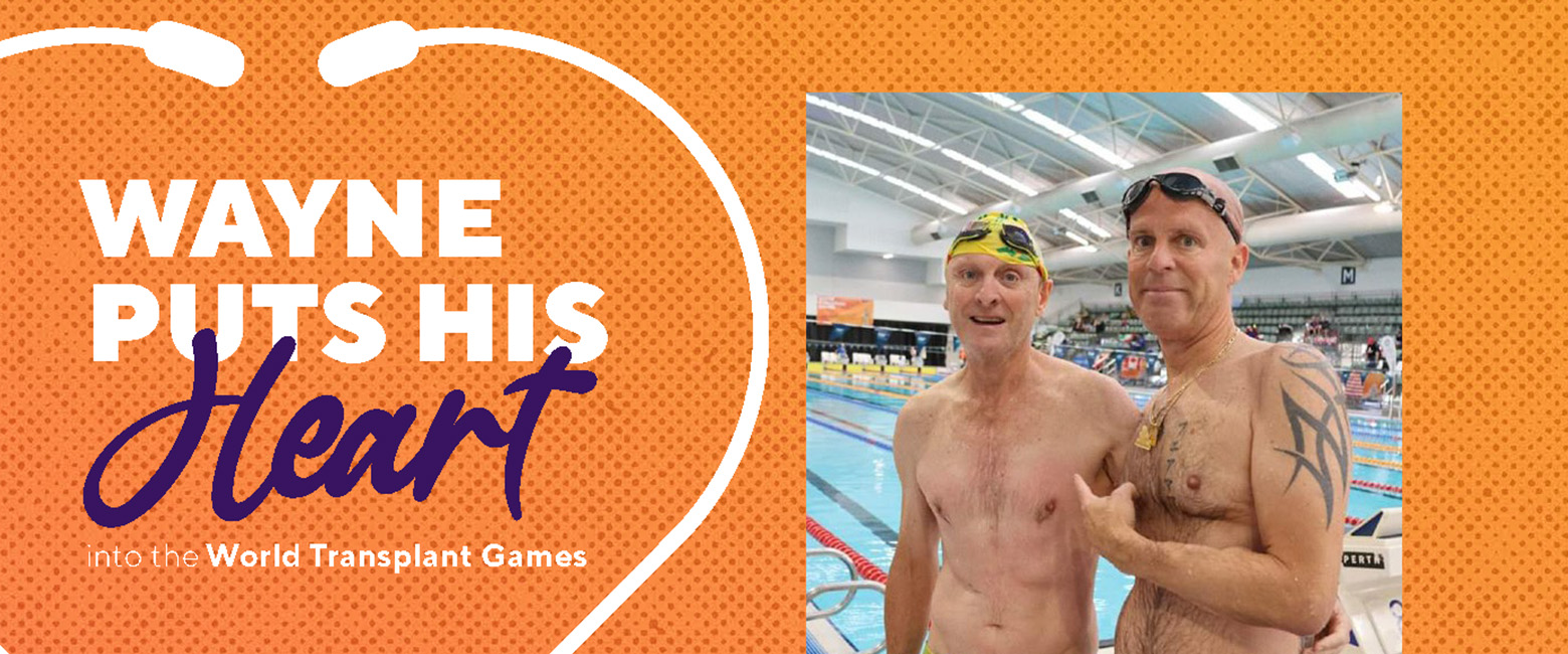 Wayne in front of a pool at the World Transplant Games