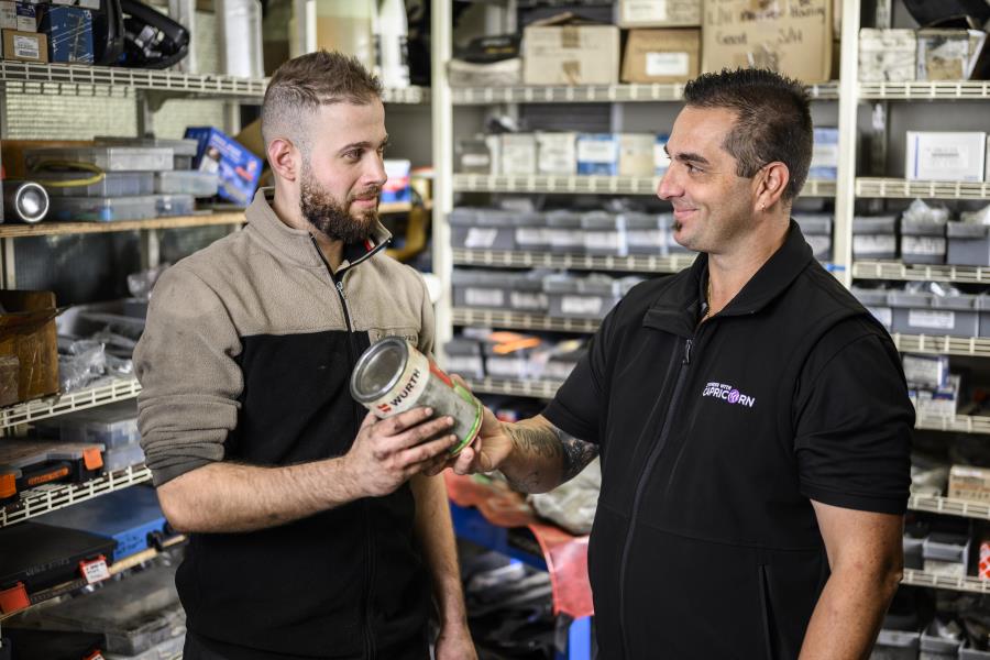 Two people in workshop