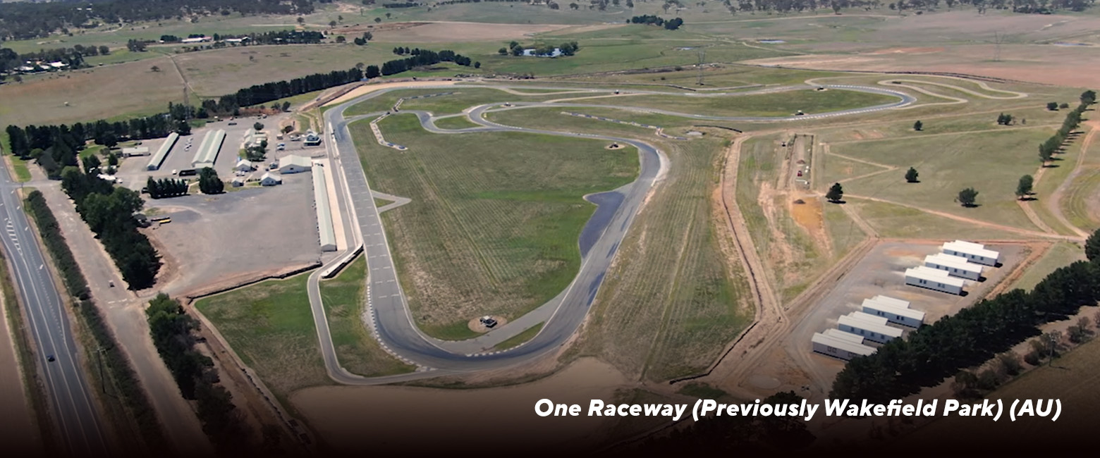 Aerial photo of One Raceway (formerly Wakefield Park) in Australia, showcasing the racetrack and surrounding landscape.