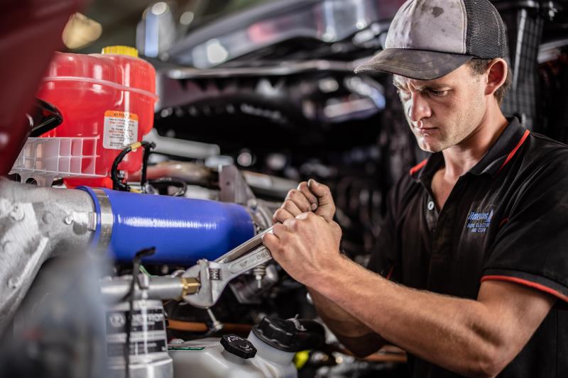 Man working on truck