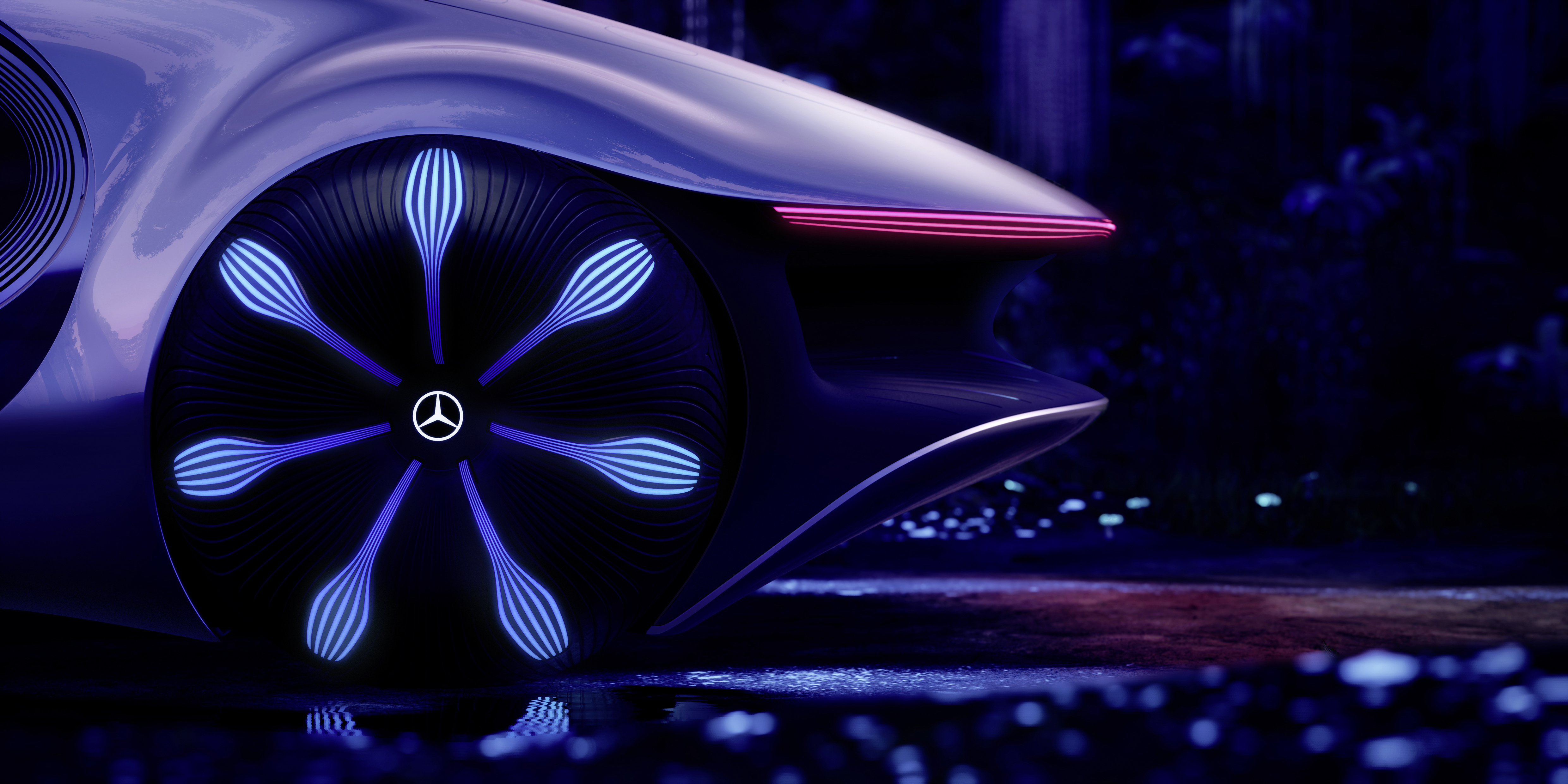 The Mercedes-Benz has a taut "one-bow" lines and organic design.
