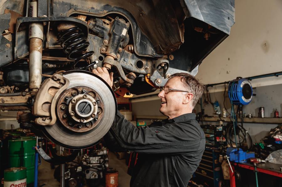 Man working on car