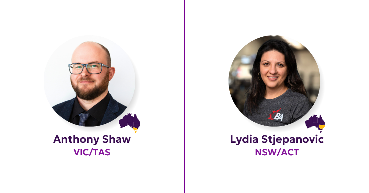 Anthony Shaw and Lydia Stjepanovic portraits with highlighted Australian states for the 2025 Capricorn Director Election